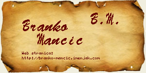 Branko Mančić vizit kartica